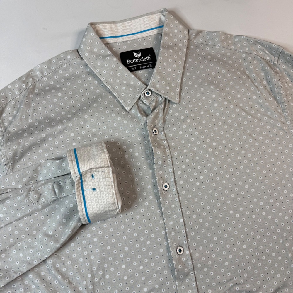 Buttercloth Button Down Shirt Mens 3XL Gray Geometric Floral Print Regular Fit